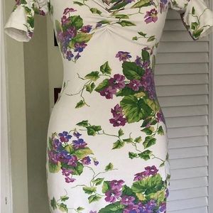 VTG. Betsey Johnson Punk label stretchy fitted floral dress. MED. EXC. condition